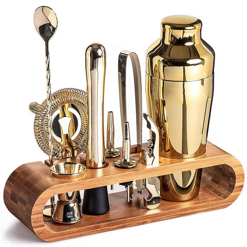 10 - Piece Cocktail Bar Tool Set: Stylish Bamboo Stand Included - Freshmarketz