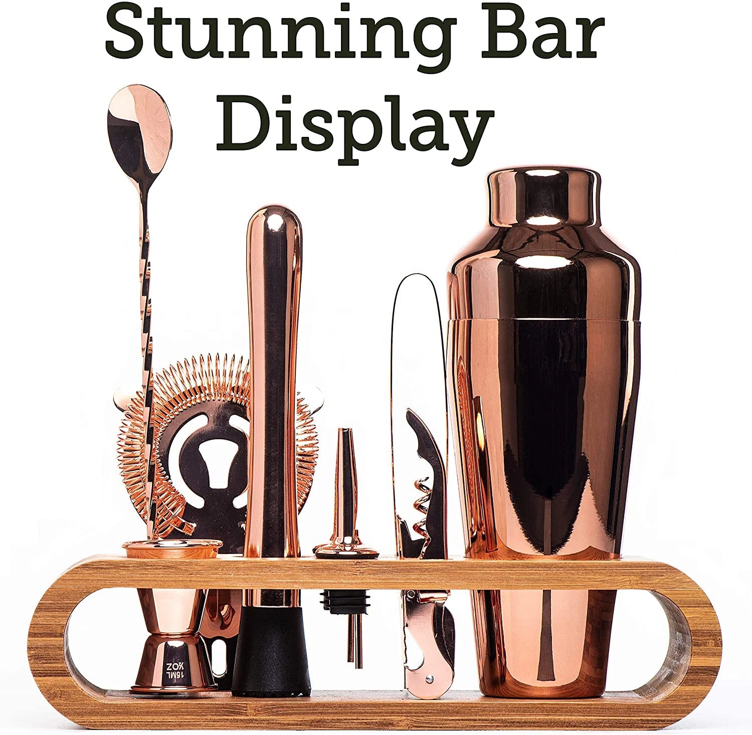 10 - Piece Cocktail Bar Tool Set: Stylish Bamboo Stand Included - Freshmarketz