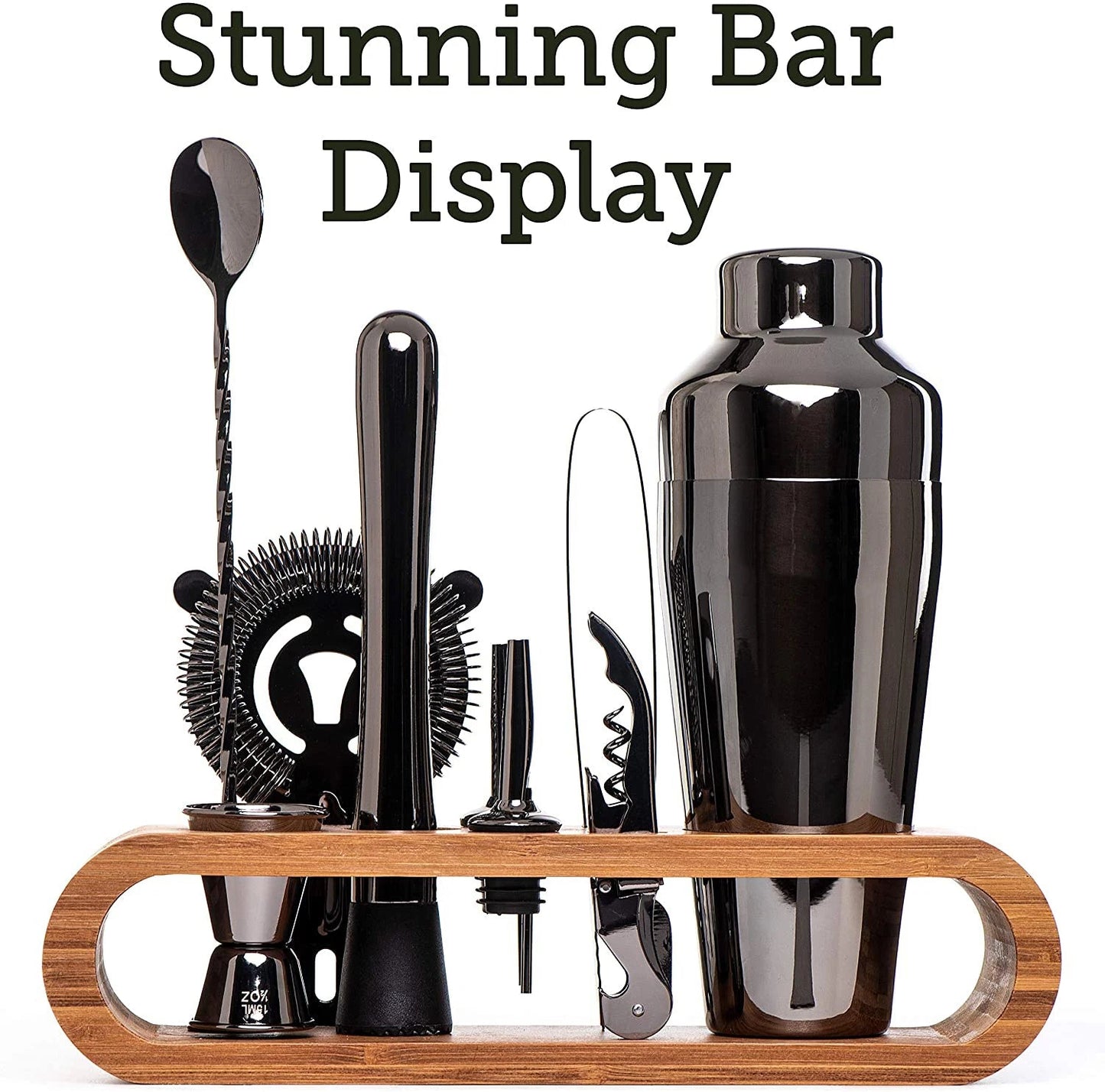 10 - Piece Cocktail Bar Tool Set: Stylish Bamboo Stand Included - Freshmarketz