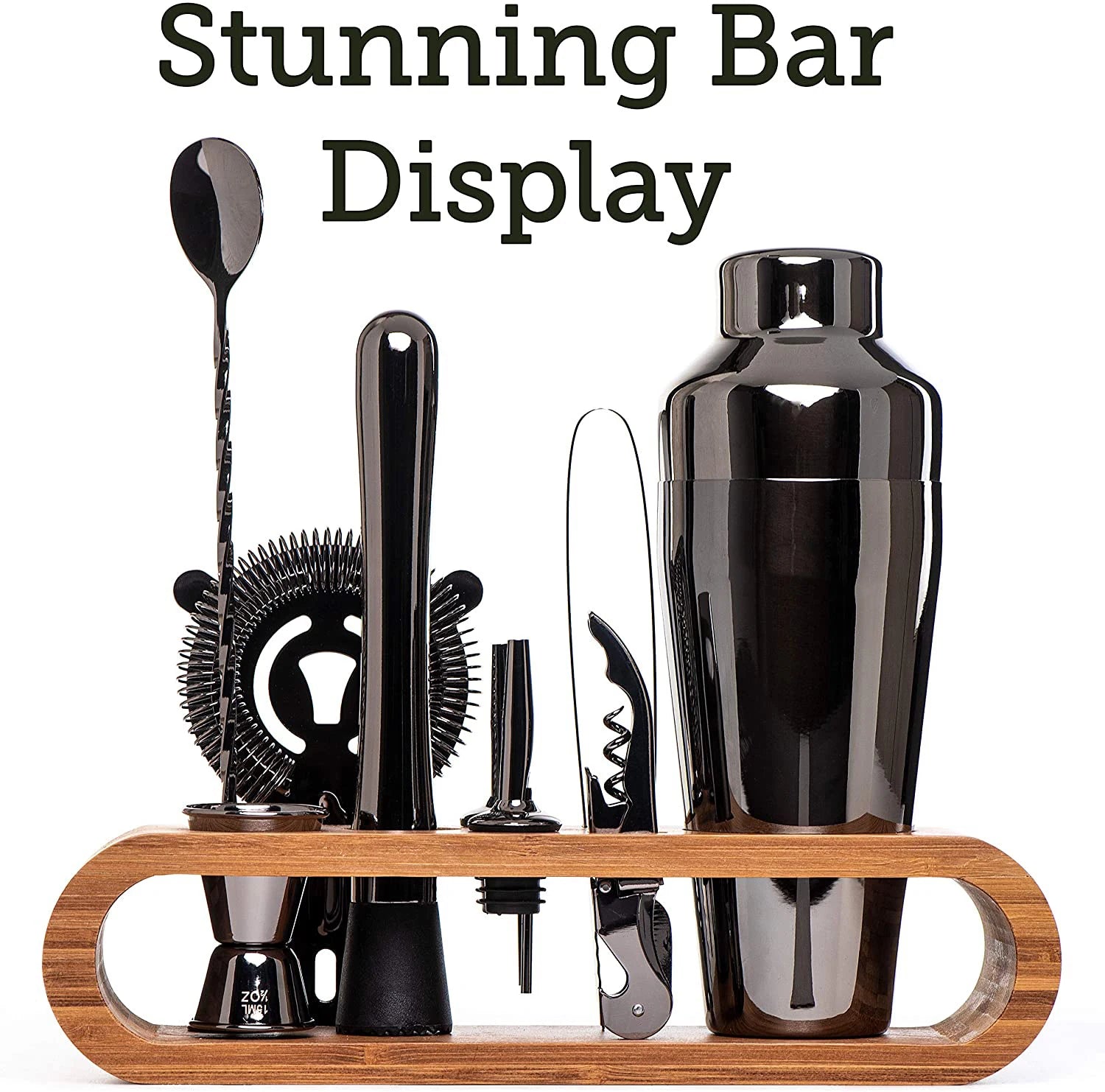 10 - Piece Cocktail Bar Tool Set: Stylish Bamboo Stand Included - Freshmarketz