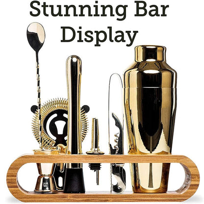 10 - Piece Cocktail Bar Tool Set: Stylish Bamboo Stand Included - Freshmarketz