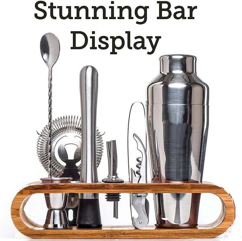 10 - Piece Cocktail Bar Tool Set: Stylish Bamboo Stand Included - Freshmarketz