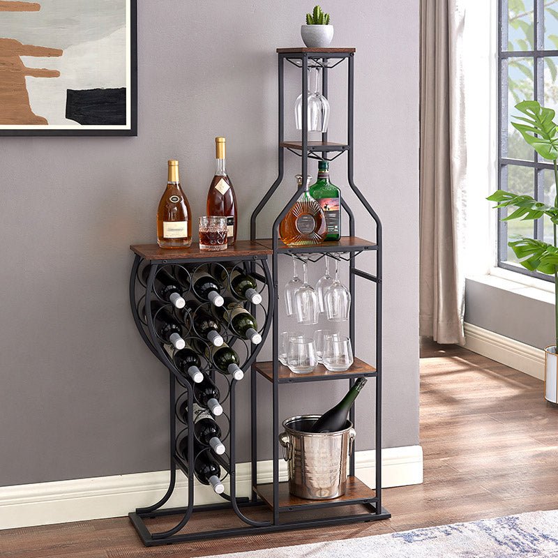 11 - Bottle Wine Rack: 5 - Tier Freestanding with Glass Holder - Freshmarketz