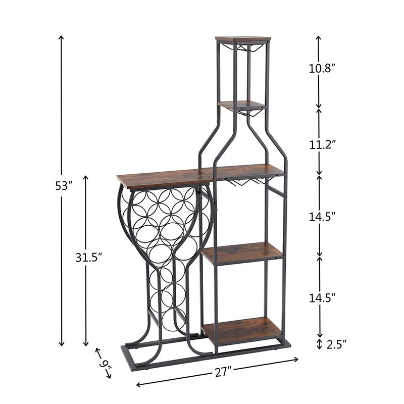 11 - Bottle Wine Rack: 5 - Tier Freestanding with Glass Holder - Freshmarketz