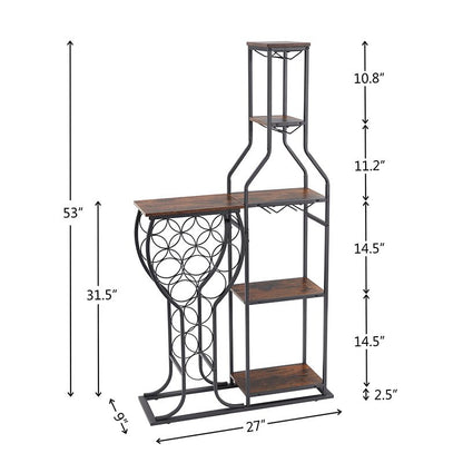 11 - Bottle Wine Rack: 5 - Tier Freestanding with Glass Holder - Freshmarketz