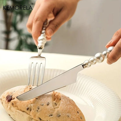 Cutlery Set - 304 Stainless Flatware, Elegant Silver Pearl Design - Freshmarketz