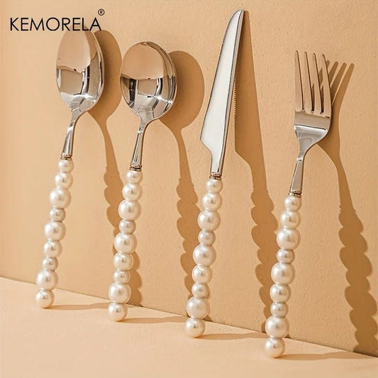 Cutlery Set - 304 Stainless Flatware, Elegant Silver Pearl Design - Freshmarketz