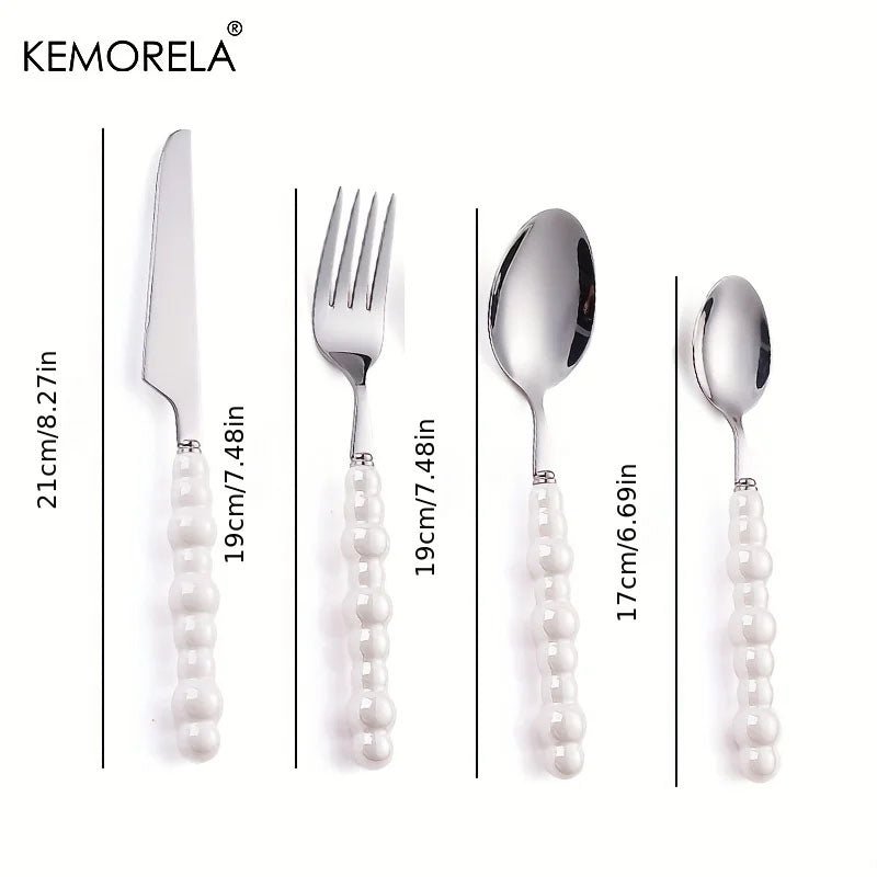 Cutlery Set - 304 Stainless Flatware, Elegant Silver Pearl Design - Freshmarketz