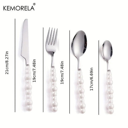 Cutlery Set - 304 Stainless Flatware, Elegant Silver Pearl Design - Freshmarketz