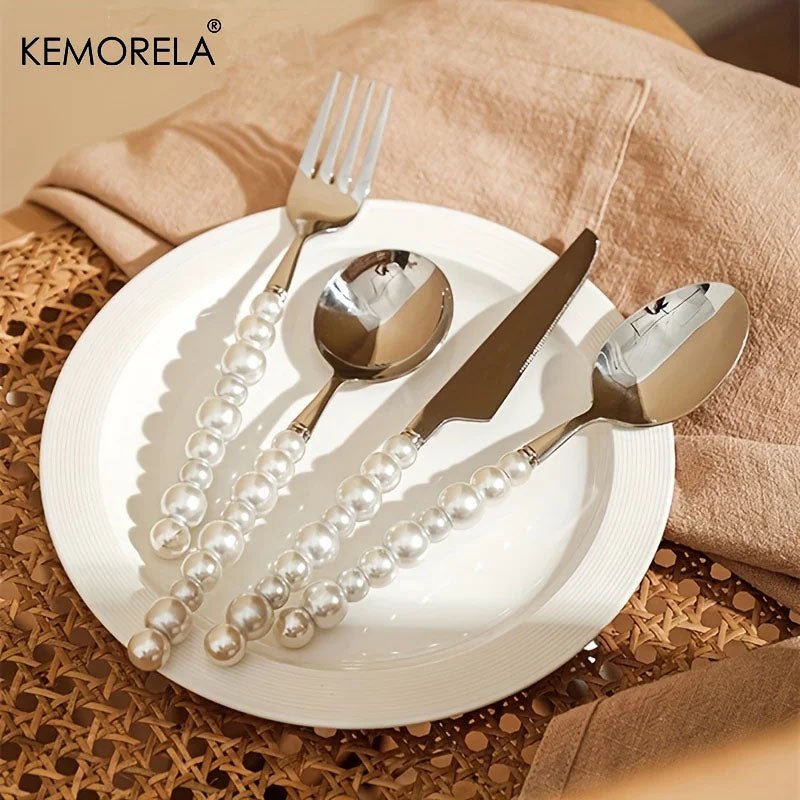 Cutlery Set - 304 Stainless Flatware, Elegant Silver Pearl Design - Freshmarketz