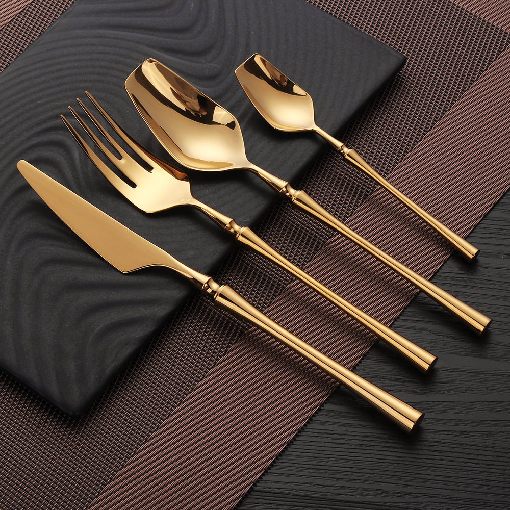 Gold Cutlery Set, Stainless Steel Flatware - Elegant Tableware 16/24Pcs - Freshmarketz