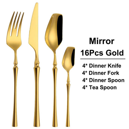 Gold Cutlery Set, Stainless Steel Flatware - Elegant Tableware 16/24Pcs - Freshmarketz