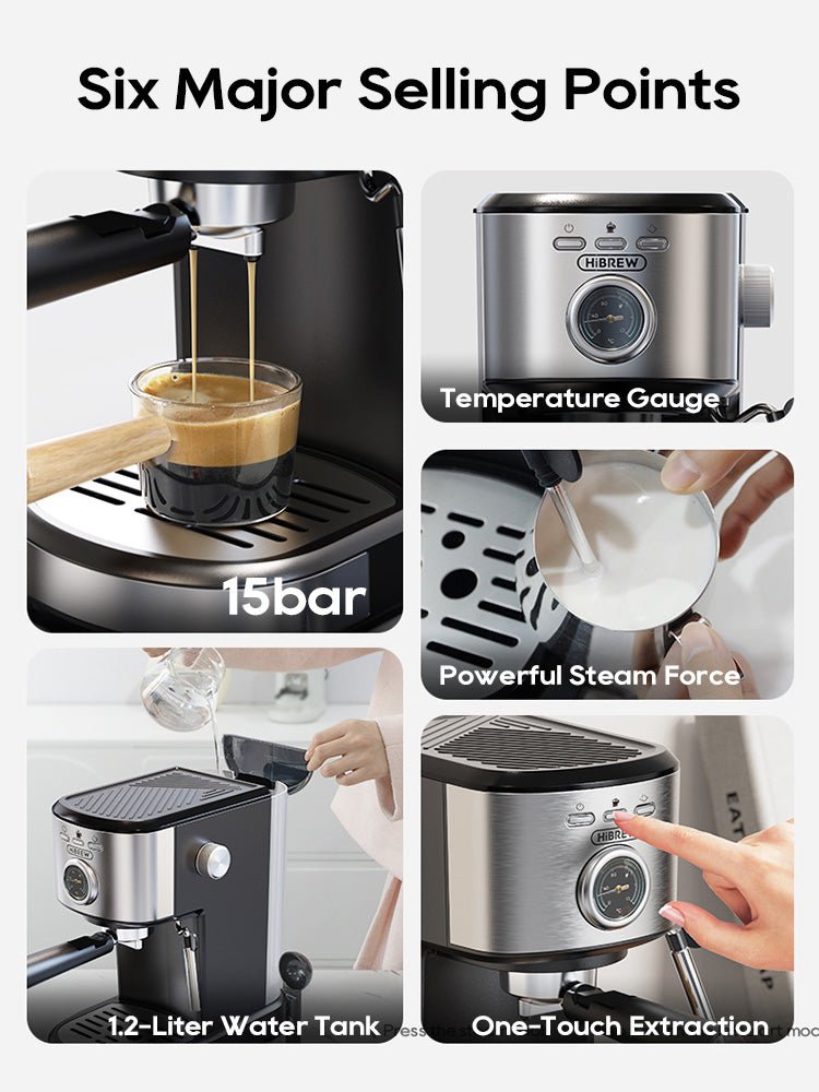 HiBREW Semi Auto Espresso Machine - 20Bar Coffee Maker H5A - Freshmarketz