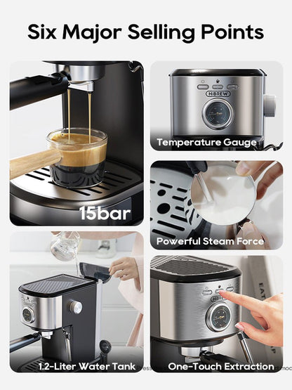 HiBREW Semi Auto Espresso Machine - 20Bar Coffee Maker H5A - Freshmarketz