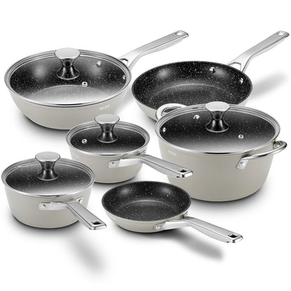 Induction Cookware Pots Set Nonstick - BEZIA 10 - Piece for All Stoves - Freshmarketz