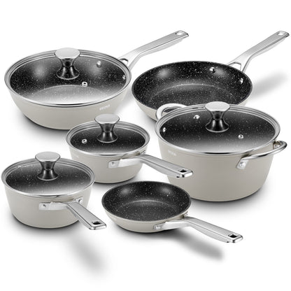 Induction Cookware Pots Set Nonstick - BEZIA 10 - Piece for All Stoves - Freshmarketz