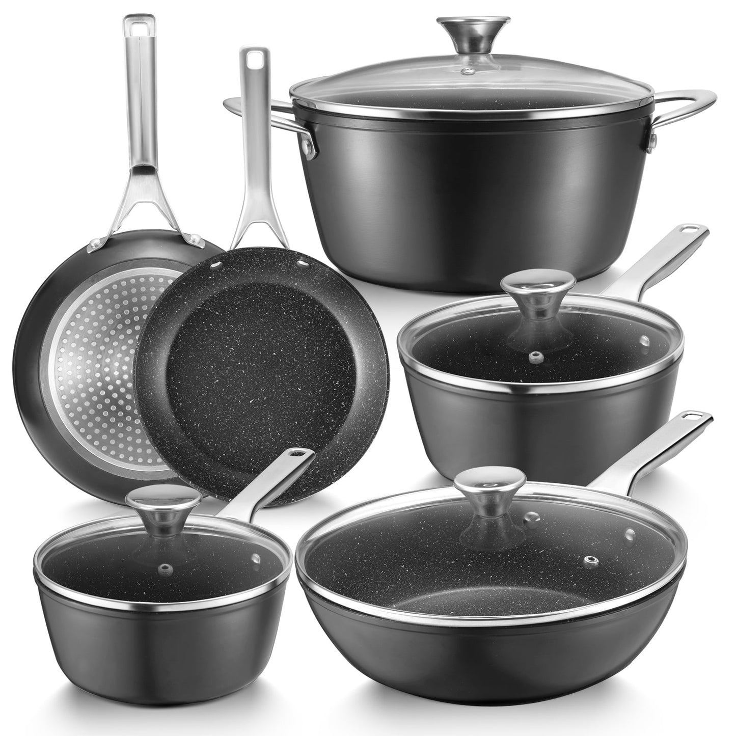 Induction Cookware Pots Set Nonstick - BEZIA 10 - Piece for All Stoves - Freshmarketz
