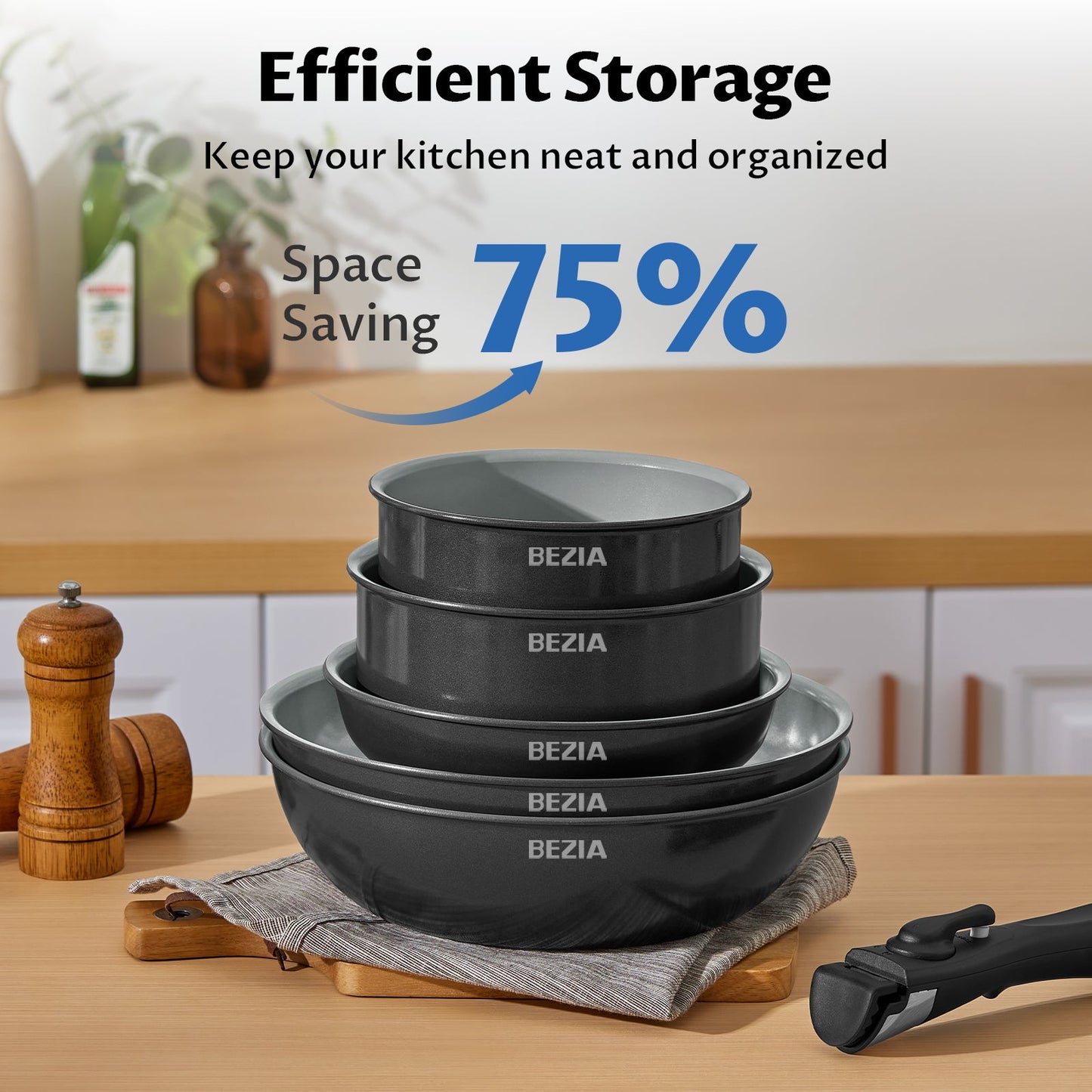 Induction Cookware Set: 13pc Detachable Handles, Nonstick Ceramic, Space - Saving Pots - Freshmarketz