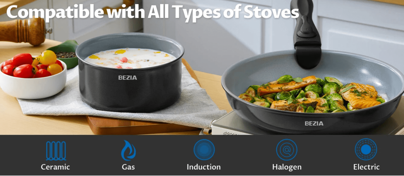 Induction Cookware Set: 13pc Detachable Handles, Nonstick Ceramic, Space - Saving Pots - Freshmarketz