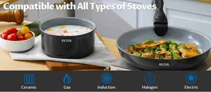 Induction Cookware Set: 13pc Detachable Handles, Nonstick Ceramic, Space - Saving Pots - Freshmarketz