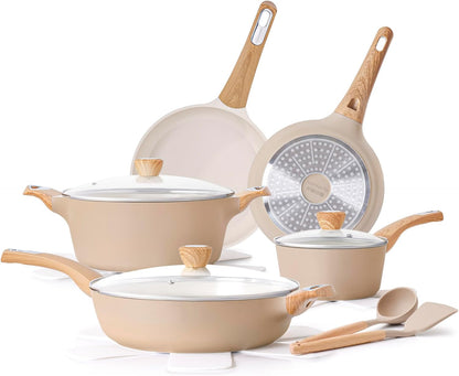 Induction Safe Cookware Set, Ceramic Nonstick, Non - Toxic - Low - Fat Cooking Easy Clean Pots - Freshmarketz