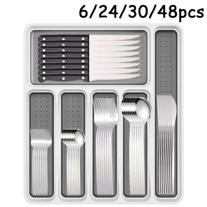 Stainless Steel Silverware Set - 6/24/30/48pcs Cutlery - Freshmarketz