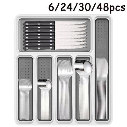 Stainless Steel Silverware Set - 6/24/30/48pcs Cutlery - Freshmarketz