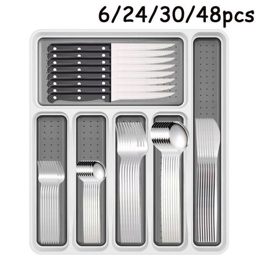 Stainless Steel Silverware Set - 6/24/30/48pcs Cutlery - Freshmarketz