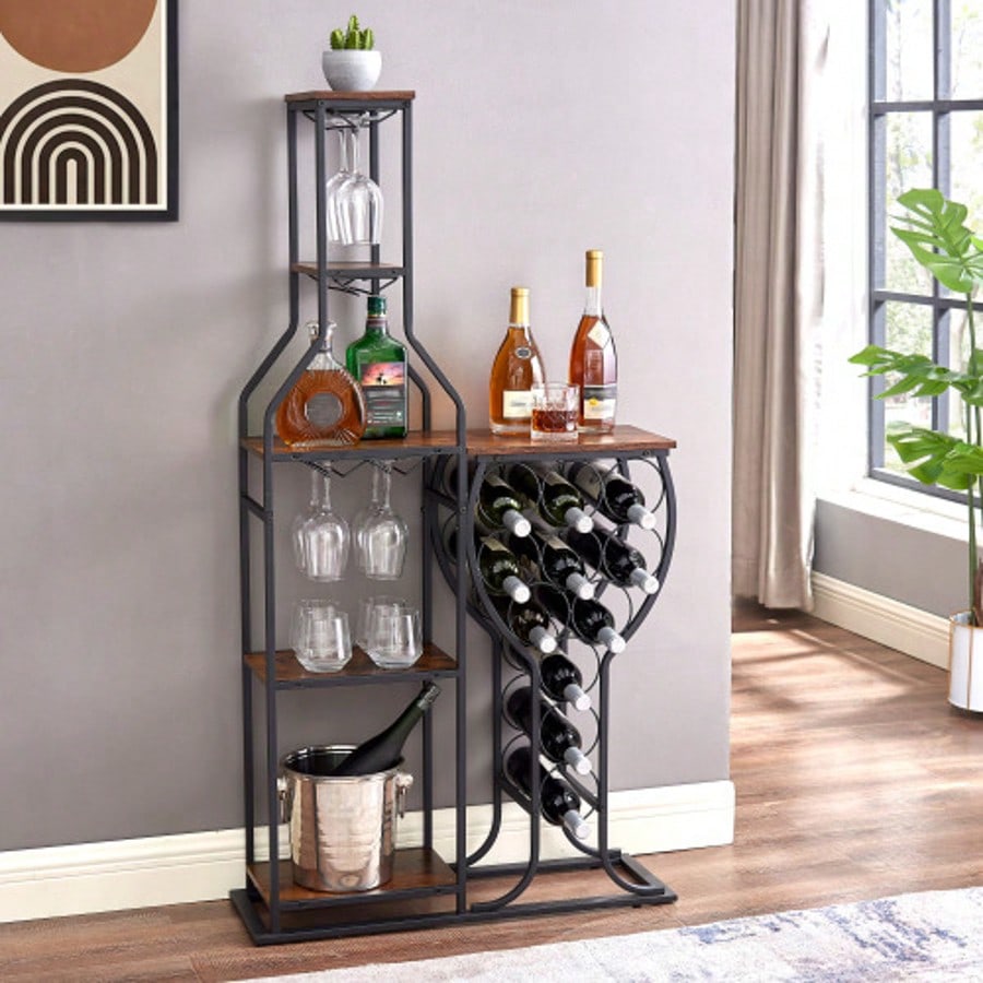 Wine Rack 11 - Bottle: 5 - Tier Freestanding with Glass Holder - Freshmarketz