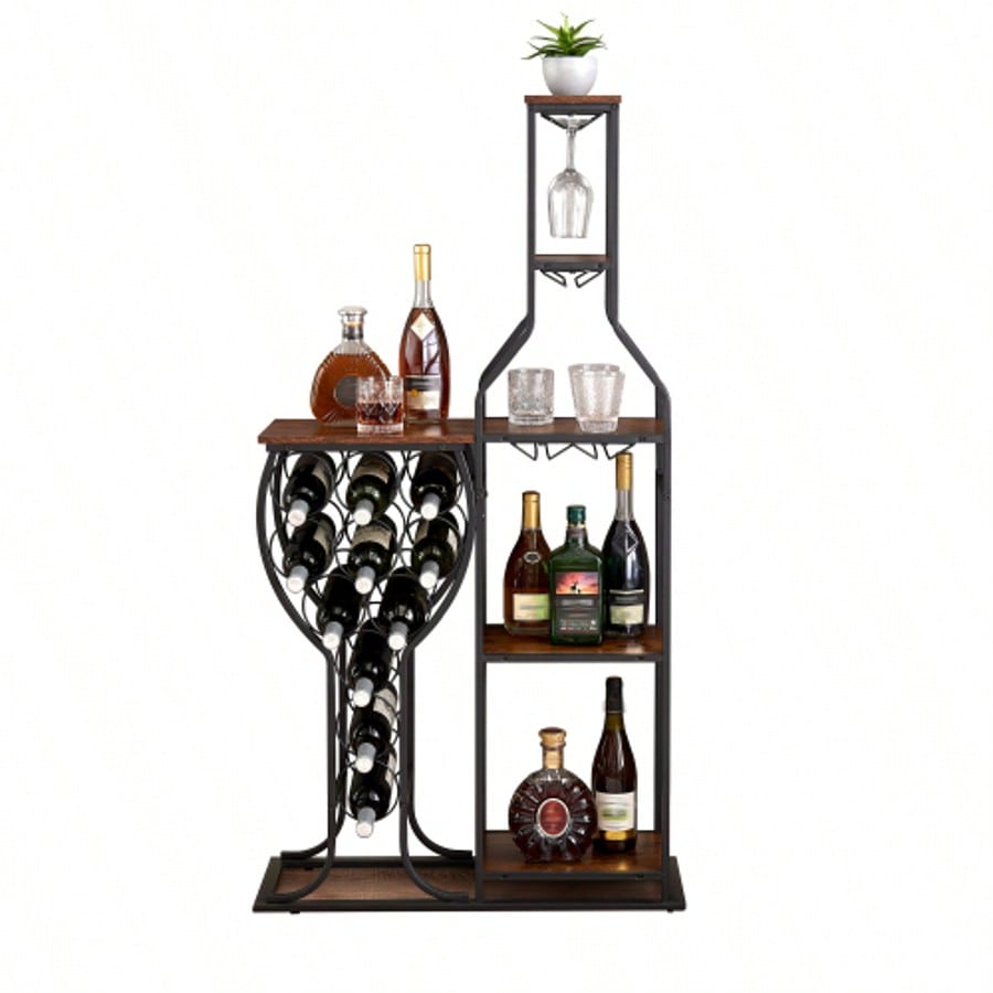 Wine Rack 11 - Bottle: 5 - Tier Freestanding with Glass Holder - Freshmarketz