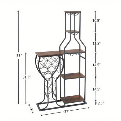 Wine Rack 11 - Bottle: 5 - Tier Freestanding with Glass Holder - Freshmarketz