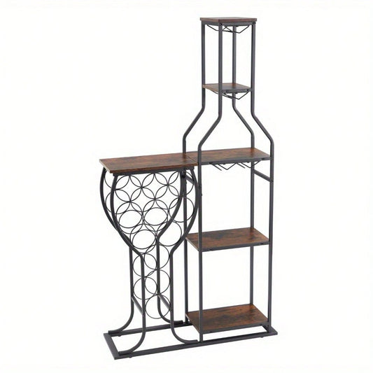Wine Rack 11 - Bottle: 5 - Tier Freestanding with Glass Holder - Freshmarketz